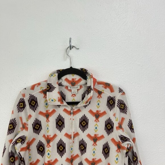 ARIAT Fleece 1/4 Zip Sweatshirt Orange Southwest Aztec Print Women’s Size S - Picture 2 of 11